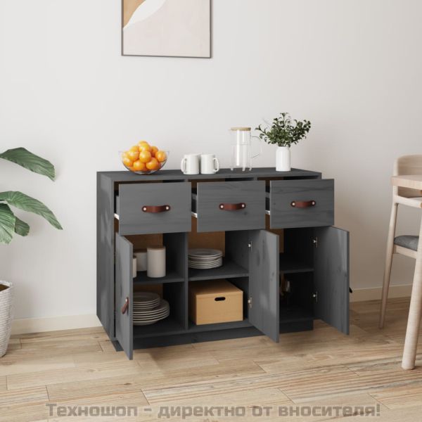 Сайдборд, сив, 100x40x75 см, бор масив