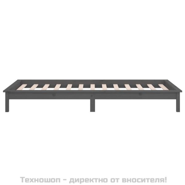 Рамка за легло с LED осветление сива 90x200 см масивно дърво