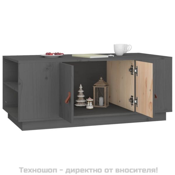 Кафе маса, сива, 100x50x41 см, борово дърво масив