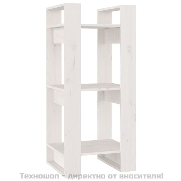 Библиотека/разделител за стая, бяла, 41x35x91 см, бор масив