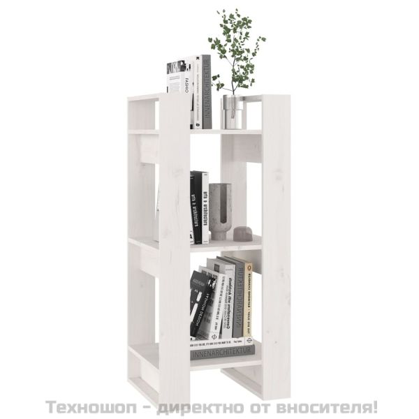 Библиотека/разделител за стая, бяла, 41x35x91 см, бор масив