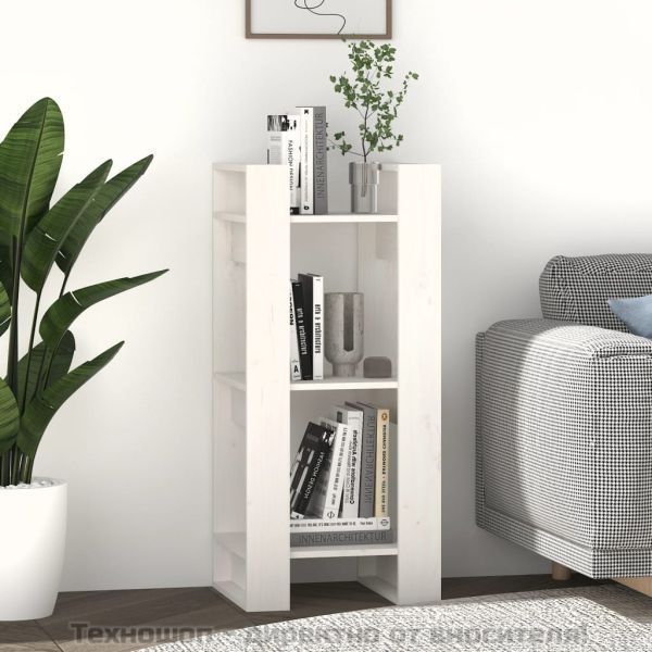 Библиотека/разделител за стая, бяла, 41x35x91 см, бор масив