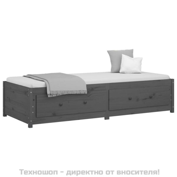 Дневно легло, сиво, борово дърво масив, 90x200 см