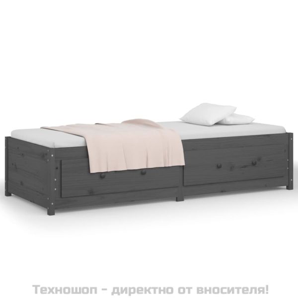 Дневно легло, сиво, борово дърво масив, 90x200 см