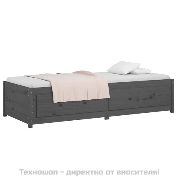 Дневно легло, сиво, борово дърво масив, 90x200 см