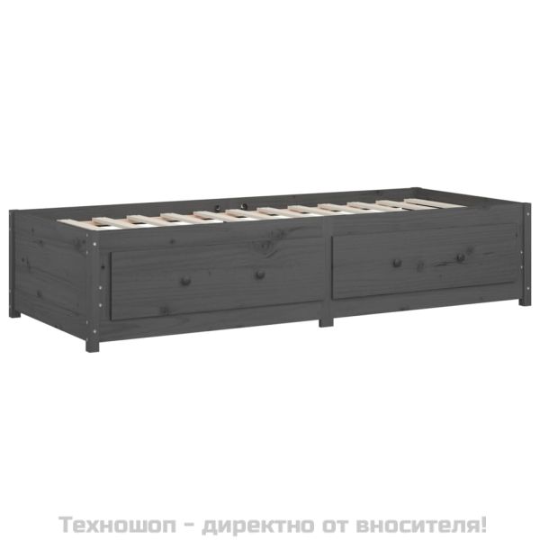 Дневно легло, сиво, борово дърво масив, 90x200 см