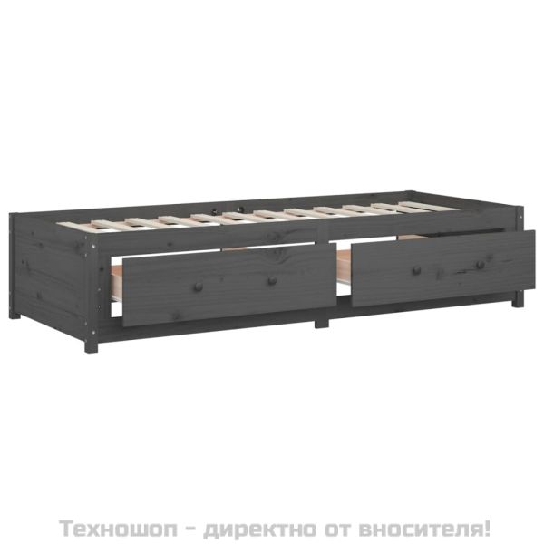 Дневно легло, сиво, борово дърво масив, 90x200 см
