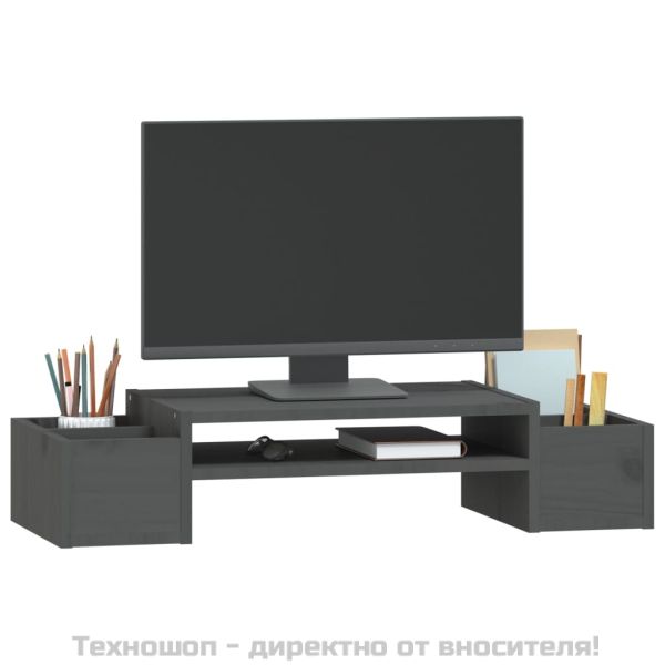 Поставка за монитор, сива, 70x27,5x15 см, бор масив