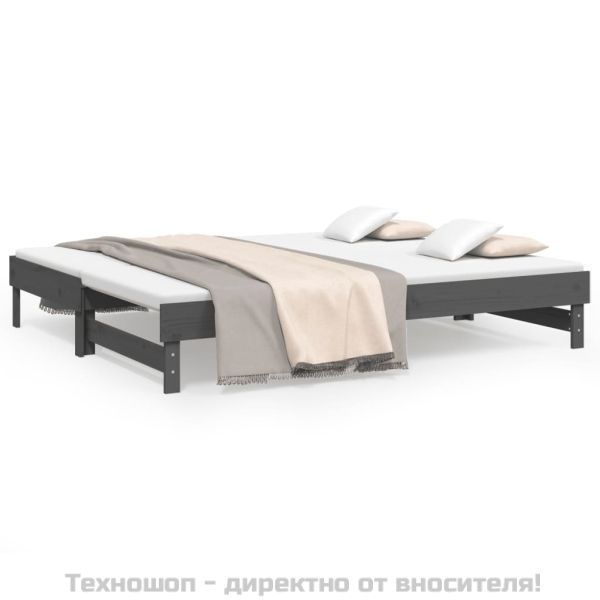 Разтегателно дневно легло, без матрак, сиво, 2x(90x200) см