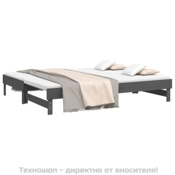 Разтегателно дневно легло, без матрак, сиво, 2x(90x200) см
