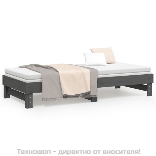 Разтегателно дневно легло, без матрак, сиво, 2x(90x200) см