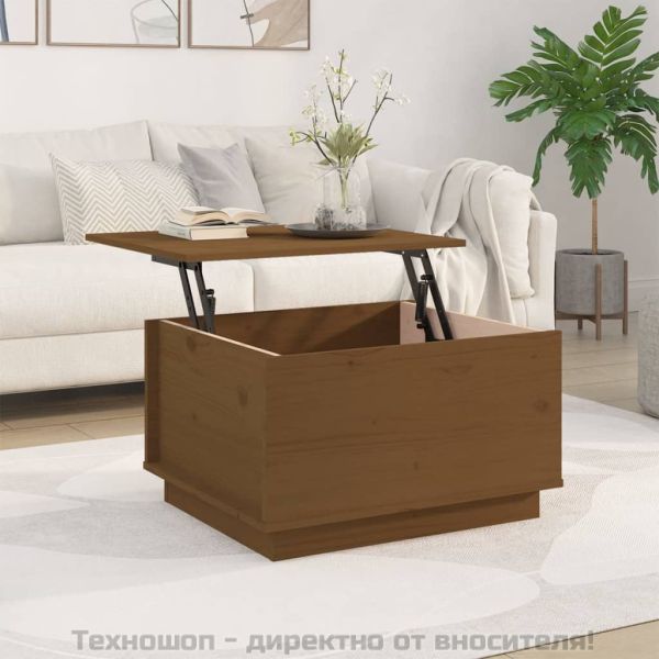 Кафе маса, меденокафява, 60x50x35 см, борово дърво масив