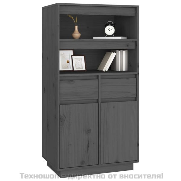 Висок шкаф, сив, 60x40x116,5 см, борово дърво масив