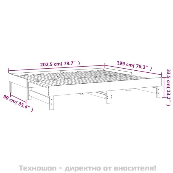 Разтегателна дневно легло черно 2x(100x200)см борово масив