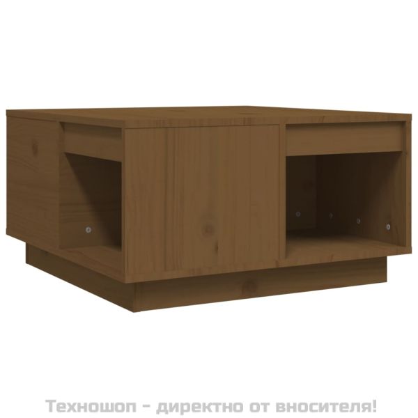 Кафе маса, меденокафява, 60x61x32,5 см, борово дърво масив