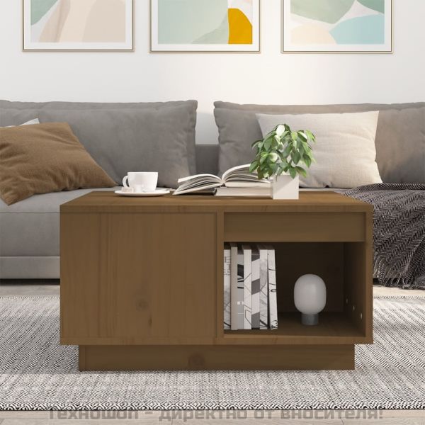 Кафе маса, меденокафява, 60x61x32,5 см, борово дърво масив