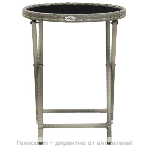 Маса за чай, сива, 60 см, полиратан и закалено стъкло