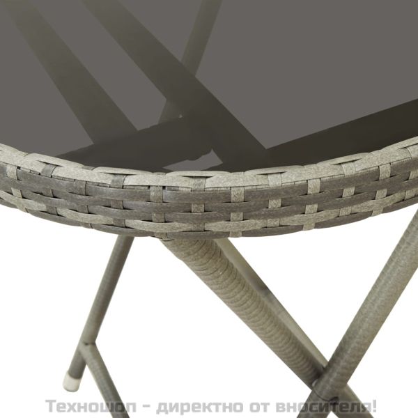 Маса за чай, сива, 60 см, полиратан и закалено стъкло