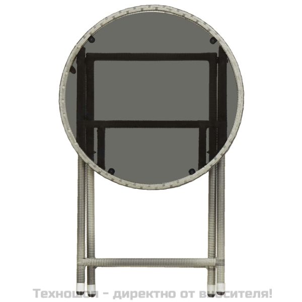 Маса за чай, сива, 60 см, полиратан и закалено стъкло