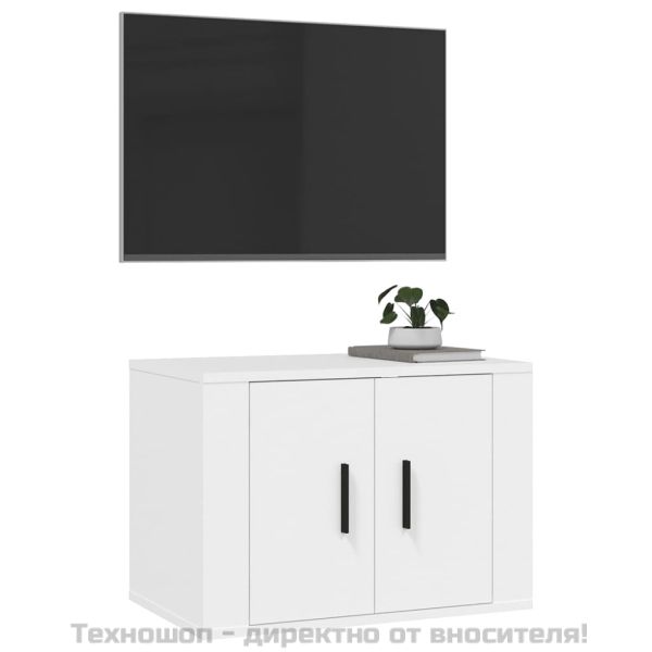 ТВ шкаф за стенен монтаж, бял, 57x34,5x40 см