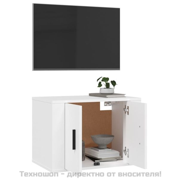 ТВ шкаф за стенен монтаж, бял, 57x34,5x40 см