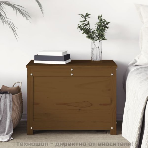 Кутия за съхранение, меденокафява, 60x32x45,5 см, бор масив