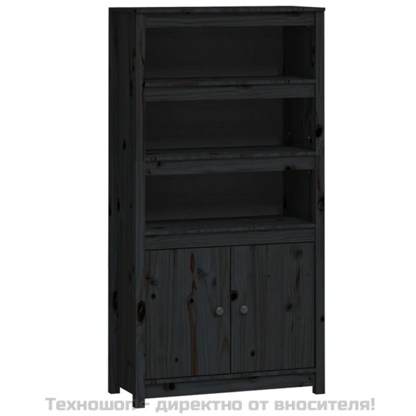Висок шкаф, черен, 80x35x154 см, борово дърво масив