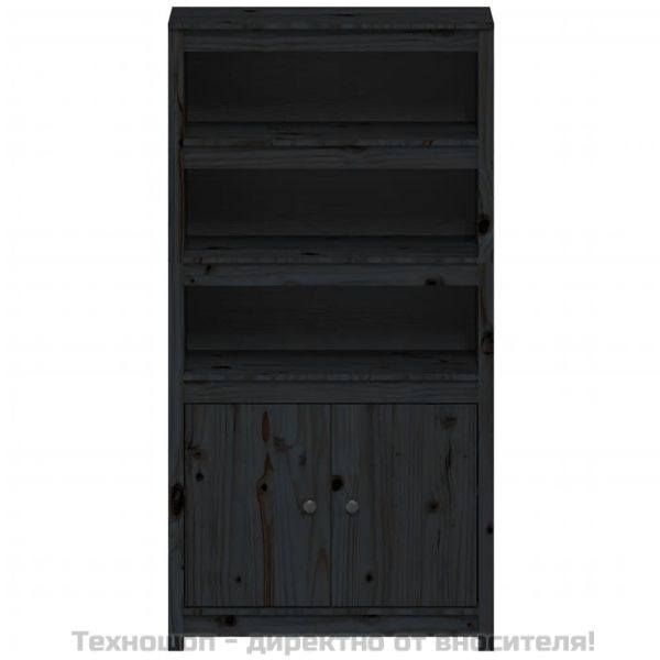 Висок шкаф, черен, 80x35x154 см, борово дърво масив