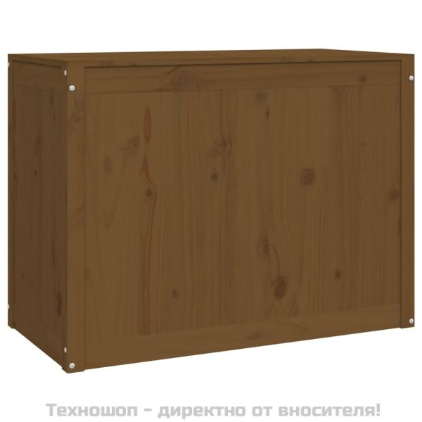 Кутия за пране, меденокафява, 88,5x44x66 см, борово дърво масив