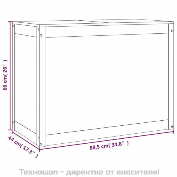 Кутия за пране, меденокафява, 88,5x44x66 см, борово дърво масив