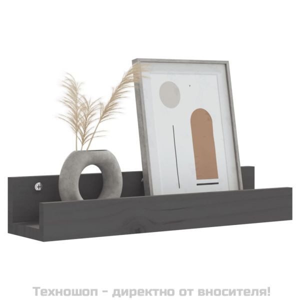 Стенни рафтове 2 бр сиви 50x12x9 см масивно борово дърво
