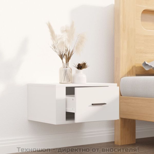 Нощно шкафче за стенен монтаж, бяло, 50x36x25 см