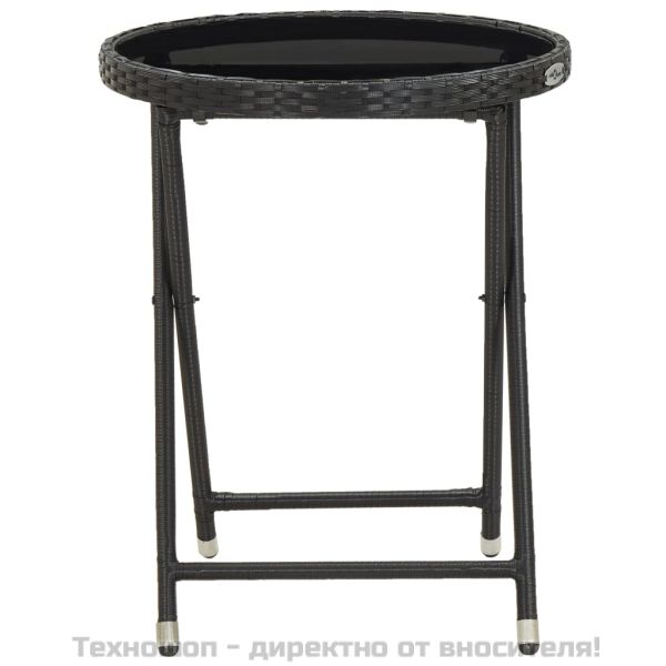 Маса за чай, черна, 60 см, полиратан и закалено стъкло