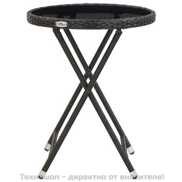 Маса за чай, черна, 60 см, полиратан и закалено стъкло