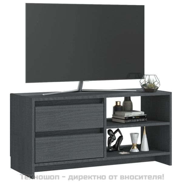 ТВ шкаф, сив, 80x31x39 см, борово дърво масив