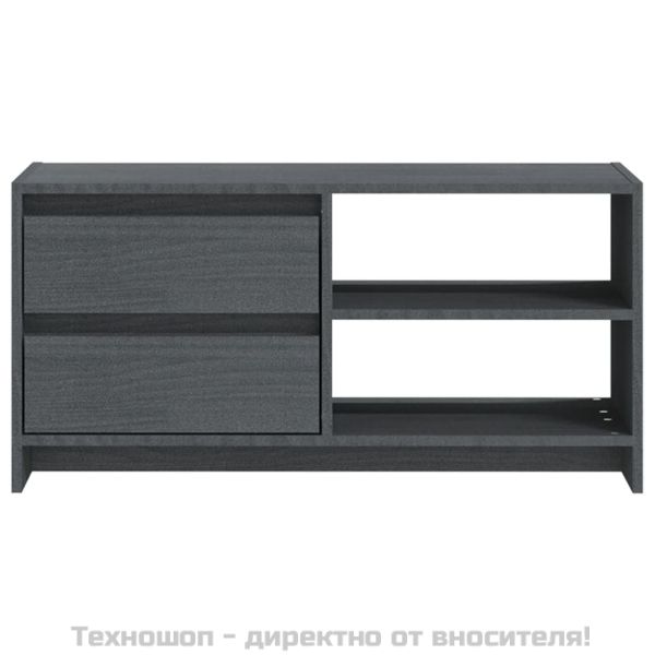 ТВ шкаф, сив, 80x31x39 см, борово дърво масив