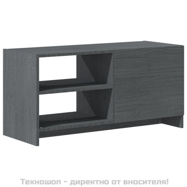 ТВ шкаф, сив, 80x31x39 см, борово дърво масив