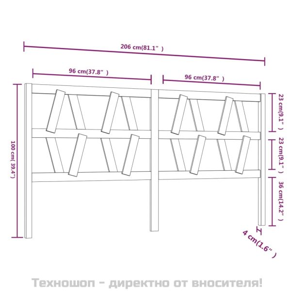 Горна табла за легло, бяла, 206x4x100 см, бор масив