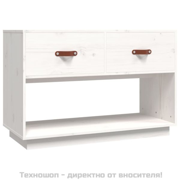 ТВ шкаф, бял, 90x40x60 см, бор масив