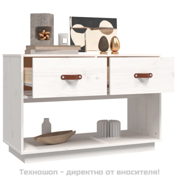 ТВ шкаф, бял, 90x40x60 см, бор масив