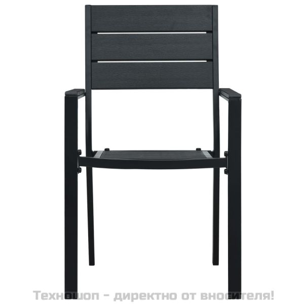 Градински столове, 4 бр, черни, HDPE, имитация на дърво