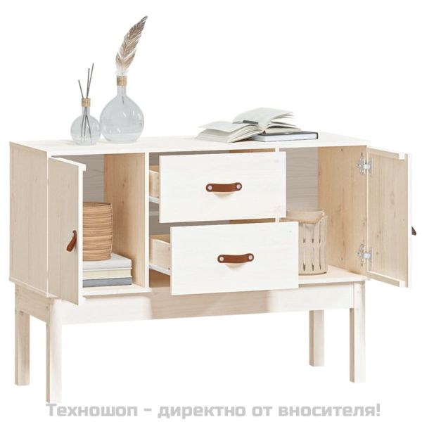 Сайдборд, бял, 110x40x78 см, бор масив