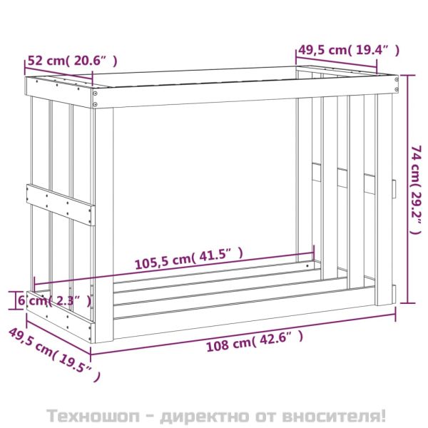 Външна поставка за дърва за огрев 108x52x74 см бор масив