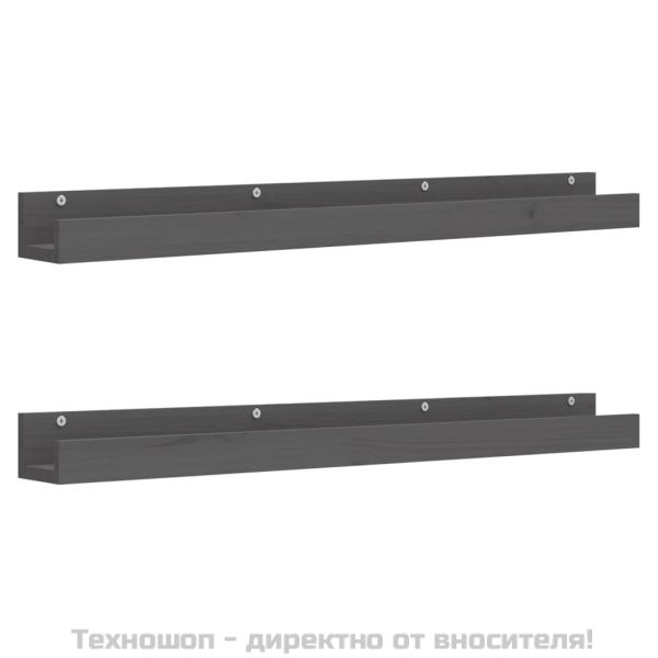 Стенни рафтове, 2 бр, сива, 110x12x9 см масивно борово дърво
