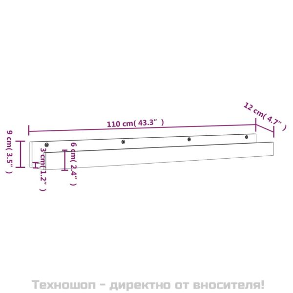 Стенни рафтове, 2 бр, сива, 110x12x9 см масивно борово дърво