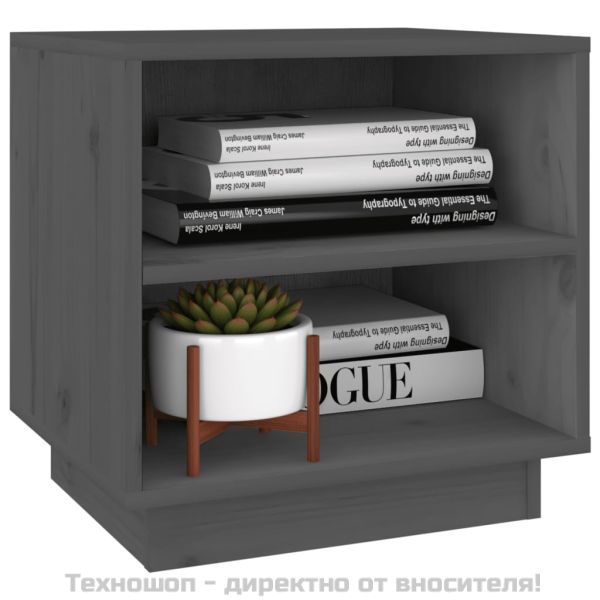 Нощни шкафчета, 2 бр, сиви, 40x34x40 см, борово дърво масив