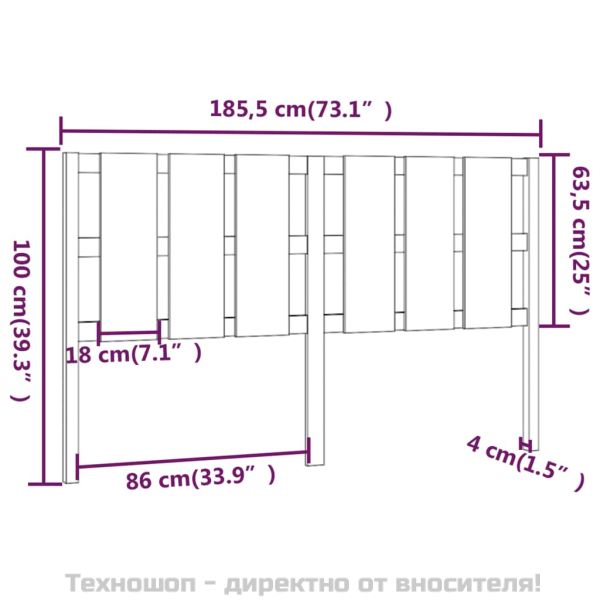Горна табла за легло, 185,5x4x100 см, бор масив