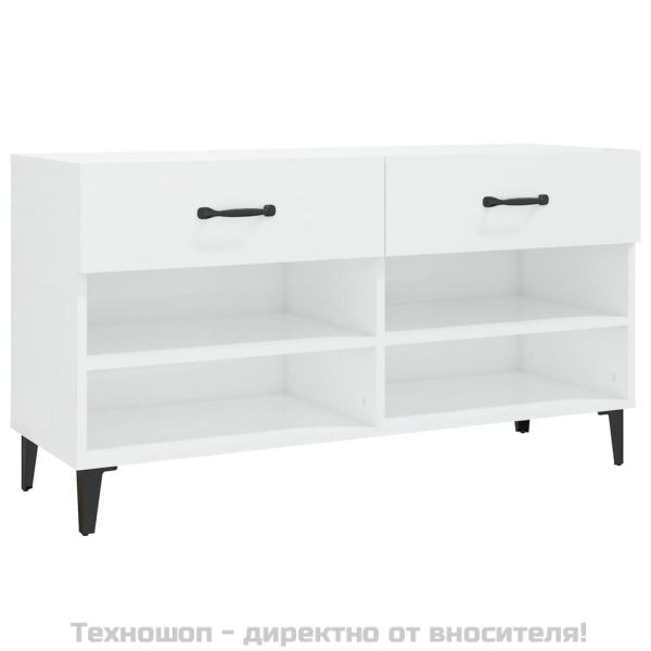 Шкаф за обувки, бял гланц, 102x35x55 см, инженерно дърво