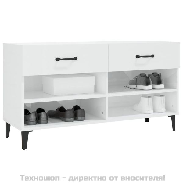 Шкаф за обувки, бял гланц, 102x35x55 см, инженерно дърво