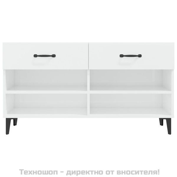 Шкаф за обувки, бял гланц, 102x35x55 см, инженерно дърво
